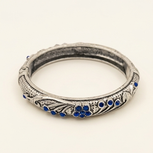 DIVYORO Women's Antique Floral Textured Brass Oxidized Silver Engagement <b>Bangle</b> with KADA Design - Product Image 1