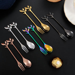 Luxury Gold Couple <b>Spoon</b> and Fork Set Stainless Steel Wedding Gift <b>Coffee</b> Dessert Cutlery Collection - Product Image 1