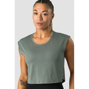 Débardeur court sans manches pour femme, couleur unie, col rond, style sportif, respirant, tricoté en spandex et polyester, idéal pour l'entraînement - Product Image 2
