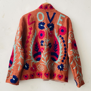 Chaqueta de algodón Suzani hecha a mano en India, chaqueta corta bordada a mano, abrigo unisex, chaqueta corta Suzani hecha a mano - Product Image 5