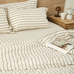 Luxury Designer French Linen Bedding Set Plain 5 Pcs 1 Duvet Cover 1 <b>Flat</b> 1 Fitted Sheet 2 <b>Pillow</b> Cases Hotel Use 100TC - Product Image 3