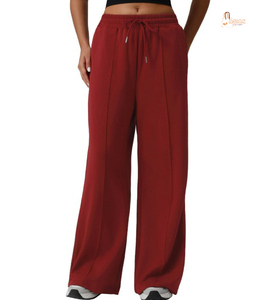 Pantalon de sport décontracté taille haute pour femme, style européen et américain, automne-hiver, yoga, coupe droite, fermeture éclair, polyester/coton, écologique - Product Image 1