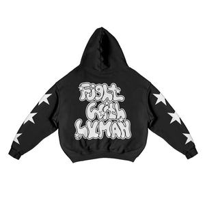 Sudadera con capucha morada extragrande con estampado de letras blancas y patrón cruzado en las mangas, ropa informal unisex para otoño - Product Image 3