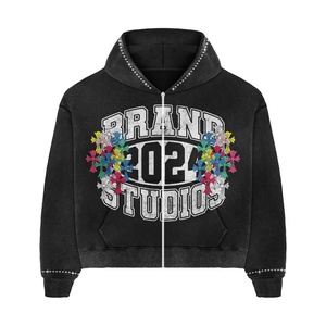 Vintage-Style <b>Distressed</b> Acid Wash Jogger Set for Men Winter Embroidered Tracksuits with Printed Logo XXL Training Size - Product Image 5