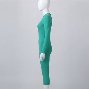 Women's Solid <b>Green</b> Long Sleeve Crew Neck One-Piece <b>Bodysuit</b> Front Zipper Stretch Spandex/Polyester High Waist Bikini - Product Image 2