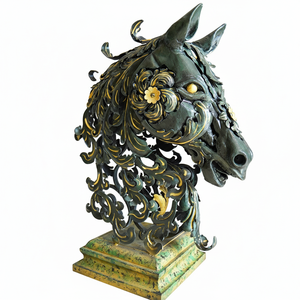 Portails en fer forgé de luxe, piliers décoratifs en forme de tête de cheval, poteaux en béton, forgés à la main, résistants aux intempéries, pour entrée - Product Image 1