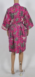 Kimono Kantha Vintage para Mujer, Estampado Floral y Animal, Algodón, Cintura Elástica, Cuello en V, Largo Completo, Secado Rápido, Casual - Product Image 3