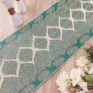 Oriental Handmade Fabric Table <b>Runner</b> Beaded Lotus Design Irregular Shape Mats & Pads - Product Image 5