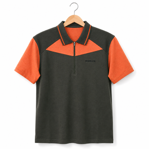 Camiseta Premium de Punto Piqué para Hombre, Diseño de Corte en Contraste, Logotipo Bordado, Cuello con Media Cremallera, Manga Corta, Estilo Elegante - Product Image 3