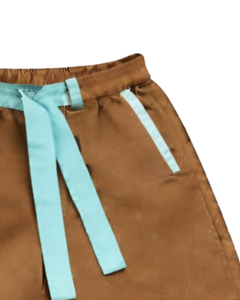 Conjunto de Top sin Mangas y Pantalones Cortos en Contraste Turquesa y Marrón para Hombre, Atuendo Casual de Verano, Cintura con Cordón, Mezcla de Algodón Transpirable y Cómodo - Product Image 6