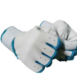 Guantes de Bateo de Cuero Blancos y Azules con Acolchado, Cierre de Velcro, Soporte para Muñeca Izquierda, Transpirables, para Entrenamiento de Adultos, Ambidiestros - Product Image 6