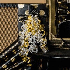 Cinta de regalo al por mayor de doble cara con lazo rizado, satinada, tejida, estilo sólido, amarilla y blanca, para decoración de cumpleaños, de poliéster con impresión digital - Product Image 4