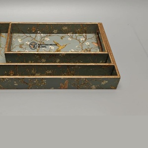 Juego de 3 bandejas de lujo artesanales de MDF con acabado de esmalte de alto brillo y asa recortada, bandejas decorativas apilables. - Product Image 6