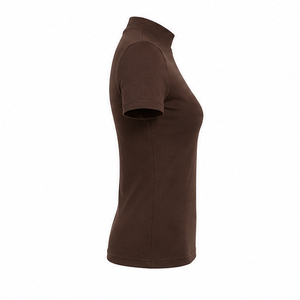 T-shirt personnalisé pour femme, coupe slim classique, col montant, manches courtes, en jersey de coton extensible doux, couleur marron expresso WMNTS-0011 - Product Image 3