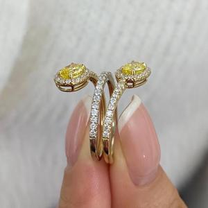 Fancy Yellow Oval Cut Diamond Wrap <b>Ring</b> in Yellow Gold with Double Halo Setting, Pavé Diamond Band and <b>Open</b> Spiral Design - Product Image 3