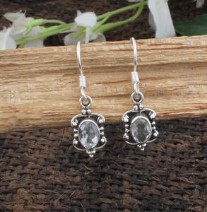 Boucles d'oreilles en topaze bleue naturelle de Londres, argent sterling 925, pierres précieuses facettées, pendantes, élégantes, cadeau d'anniversaire pour femmes - Product Image 4