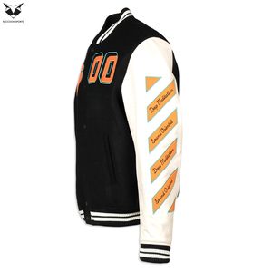 High Quality Latest Design Varsity <b>Jacket</b> Men Black Wool Letterman <b>Jacket</b> White Leather Sleeves Luxury Embroidery Baseball Coat - Product Image 3