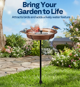 Bain d'oiseaux en cuivre avec pompe solaire, fontaine solaire autoportante pour extérieur, bol de bain d'oiseaux, fontaine solaire pour jardin, élément aquatique - Product Image 4