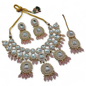 Gold Plated Kundan <b>Crystal</b> Stone Beads Necklace <b>Set</b> Fashionable Bridal Fine Jewelry Earring Necklace Combo for Women - Product Image 1