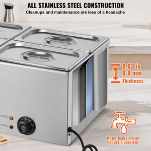 Scaldavivande Commerciale 24QT a 4 Vasche, Elettrico 1200W, Professionale in Acciaio Inox, Buffet Bain Marie con Temperatura Manuale - Product Image 5