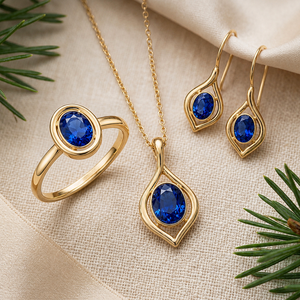 18K Gold Natural Blue Sapphire Jewelry Set Elegant <b>Ring</b> Pendant <b>Necklace</b> Stud Earrings Fine Jewelry - Product Image 6
