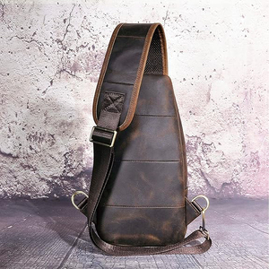 Sac bandoulière vintage en cuir véritable avec sangle arquée détachable, pochette de chasse unisexe, fermeture éclair - Product Image 4