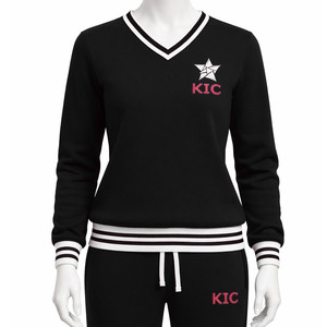 Sudadera informal de manga larga con cuello en V, de algodón de alta calidad, con ribetes acanalados, para mujer. - Product Image 1