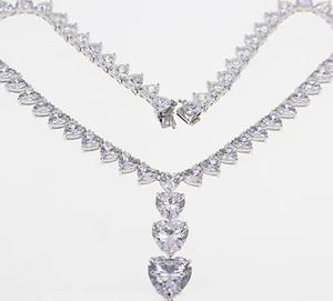 925 Silver Pearl Shape White Zircon <b>Long</b> Pendant Luxury Rhodium/Gold Plated Wedding Women's <b>Necklace</b> Jewelry - Product Image 2