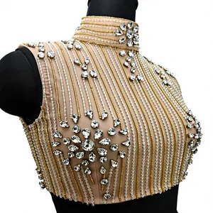 Elegant High Neck Sleeveless Rhinestone Embellished Sheath Gown Evening Dress - Product Image 1