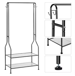 Adjustable Metal Garment Rack with Double <b>Shelves</b> <b>Hooks</b> Heavy Duty Clothes Hanger Stand for Bedroom Laundry Storage Display - Product Image 4