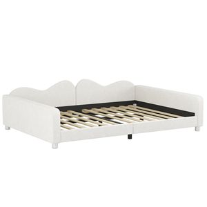 Divano letto imbottito in tessuto Sherpa bianco a grandezza naturale con schienale a forma di nuvola, non necessita di rete a molle - Product Image 4