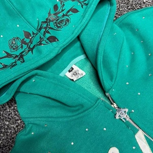 ชุดวอร์มผู้ชายแบบมีฮู้ดและกางเกงจ็อกเกอร์ ตกแต่งด้วยคริสตัลสั่งทำพิเศษ ผ้าฝ้าย/ผ้าฟลีซ พร้อมสกรีนลาย ชุดวอร์มแบบยูนิเซ็กซ์ - Product Image 3