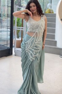 ชุดส่าหรีปักลายสุดฮิตพร้อมสวมใส่ พร้อมเสื้อปักลายสำหรับงานแต่งงานและงานปาร์ตี้ - Product Image 5