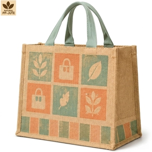 กระเป๋าช้อปปิ้งผ้ากระสอบเคลือบลายเรขาคณิตสีพาสเทล ขนาด 36x31.5x19 ซม. รับทำโลโก้ตามสั่ง ขายส่ง OEM แบรนด์ส่วนตัว ODM - Product Image 1