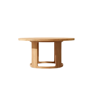 Contemporary Outdoor Dining <b>Table</b> <b>Solid</b> Teak <b>Wood</b> UV-Resistant Circular <b>Top</b> with Architectural Base for Resort Garden Spaces - Product Image 3