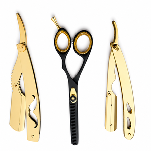 Ciseaux de coiffure professionnels avec logo personnalisé – Ciseaux à effiler en acier inoxydable et rasoir droit – Outils de beauté - Product Image 6