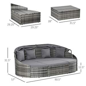 Licht Grijs 4Pc Overdekte Ligbed Sofa Ligstoel Set Met Kussens Achtertuin Rotan Geweven Tuin Set - Product Image 3