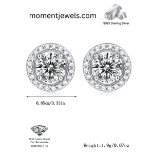 Platinum Plated 925 Sterling <b>Silver</b> Moissanite Stud Earrings Round Halo Trendy Unisex <b>Wedding</b> Gift - Product Image 2
