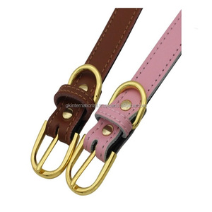 Collier de chien élégant en cuir coloré et original sur mesure avec coutures complètes et quincaillerie réglable en métal plaqué or - Product Image 6