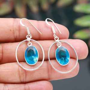 Pendientes de Topacio Azul, Plata de Ley 925, Piedra Preciosa Natural, Joyería Hecha a Mano para Mujer, Venta al por Mayor - Product Image 4
