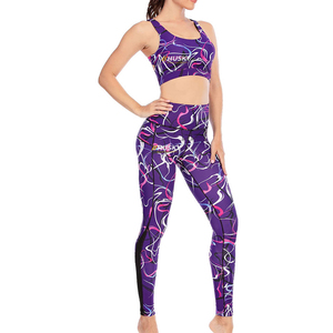 HUSKY Women's Ribbed Sports <b>Bra</b> & Leggings Set <b>Blue</b> Seamless Fitness Wear Breathable Racerback Scoop Neck Medium Support - Product Image 1