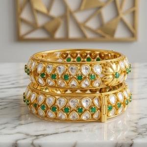Classic 925 Silver Monzo Bangles Green Stone Designer <b>Kada</b> Bracelet Set for Women Wedding Jewelry - Product Image 2