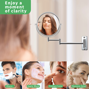 Miroir de maquillage mural de 8 pouces avec grossissement 1X/7X, bras extensible pivotant à 360 degrés, finition chromée - Product Image 2