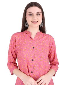 Chemise décontractée SAZU en coton et rayonne imprimée pour femme, coupe régulière, tissu léger et doux, boutonnée, haut imprimé tendance - Product Image 2