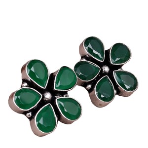 Pendientes de tuerca florales de latón chapado en oro de 18 quilates con circonitas multicolor y engaste de bisel, estilo antiguo, para mujer |   Joyería Tribal Boho, Regalo para - Product Image 4