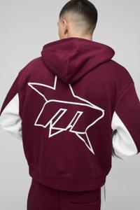 Men's Burgundy Hooded <b>Zip</b>-<b>Up</b> Sweatshirt With <b>White</b> Star Logo Regular Fit Casual Autumn Wear French Terry Cotton - Product Image 3