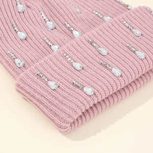 Bonnet tricoté unisexe d'hiver avec motif imprimé numérique, respirant, imperméable, 100 % acrylique, orné de strass et de perles, style décontracté - Product Image 5