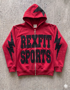 Sweat à capuche vintage rouge pour homme, coupe courte, avec broderie et patch appliqué, 500 g/m², effet vieilli et délavé à l'acide, fabriqué sur mesure - Product Image 1