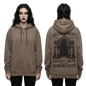 Sudadera sin mangas personalizada para mujer, lavado ácido naranja, con gráfico de calavera con cuernos, estilo chaleco, ropa urbana de fábrica - Product Image 6