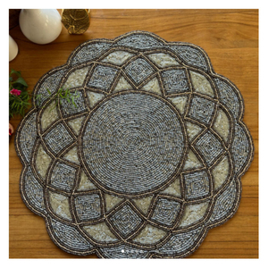 Manteles individuales con cuentas y camino de mesa hecho a mano con diseño de hojas tropicales, mantel individual de cuentas de vidrio ecológico de primera calidad para bodas y fiestas - Product Image 3